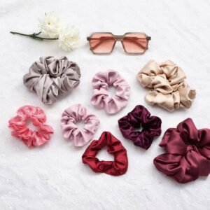 Satin Solid Hair Scrunchies Set for Women & Girls (Pack of 8)
