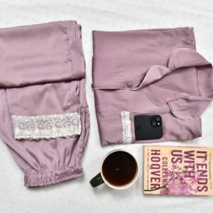 Women Silk Korean Plated Night Suit Set