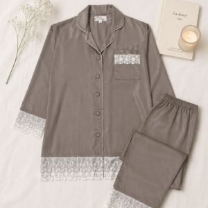 Women (Premium)Silk Night Suit Set with Lace Detailing